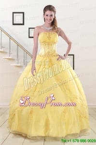 Cheap Yellow 2015 Quinceanera Dresses with Strapless