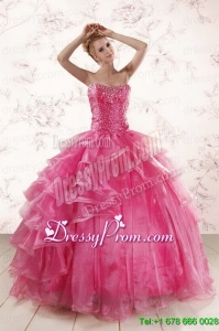 Hot Pink Sweetheart Beading Quinceanera Dresses with Brush Train