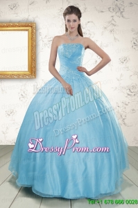 Strapless Beading 2015 Affordable Quinceanera Dress in Baby Blue