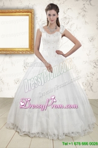 2015 Discount Straps Quinceanera Dresses with Appliques and Beading