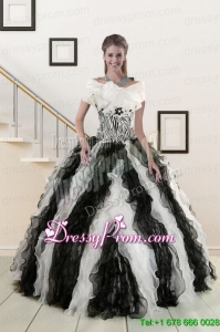 2015 Exclusive Black and White Quinceanera Dresses with Zebra and Ruffles