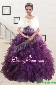 2015 Luxurious Beading and Ruffles Quinceanera Dresses in Purple