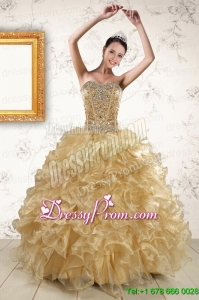 2015 Luxurious Ruffles and Beaded Quinceanera Dresses in Champange