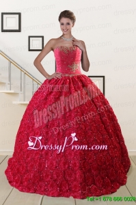 Customize Rolling Flower Beading 2015 Quinceanera Dresses in Coral Red