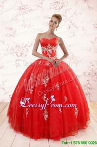 Most Popular Red Puffy Quinceanera Dresses with Appliques