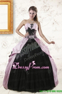 2015 Cheap Strapless Quinceanera Dresses with Appliques and Ruffles