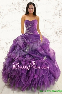 2015 Elegant Purple Ball Gown Quinceanera Dress with Appliques and Ruffles