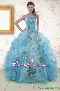 New Style Embroidery 2015 Quinceanera Dresses in Baby Blue