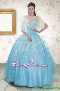 2015 Discount Baby Blue Strapless Quinceanera Dress with Beading