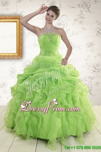 2015 Exclusive Green Quinceanera Dresses with Beading and Ruffles