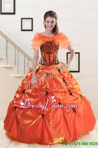 2015 Fabulous Appliques Quinceanera Dresses in Orange Red and Black