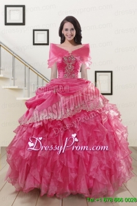 2015 Fabulous Appliques and Ruffles Quinceanera Gowns in Hot Pink