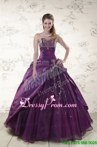 2015 Fabulous Purple Sweetheart Appliques Quinceanera Dresses