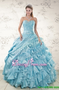 Beading Ruffles Aqua Blue Organza Quinceanera Dresses for 2015