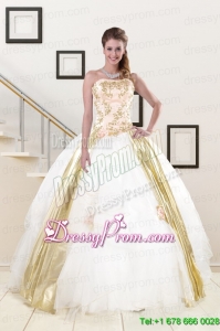 Exclusive Strapless White 2015 Quinceanera Dresses with Appliques