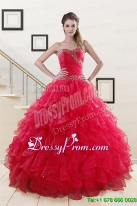 Sweetheart Ball Gown 2015 Sweet 16 Dresses in Coral Red