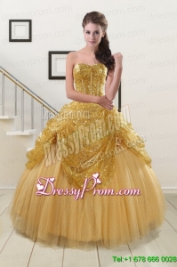 2015 Most Popular Sweetheart Sequined Quinceanera Dresses in Gold