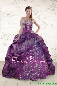 2015 Strapless Embroidery Quinceanera Dresses in Purple