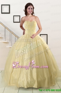 Latest Appliques Quinceanera Dress in Light Yellow For 2015