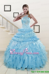 2015 Modern Baby Blue Sweet 15 Dresses with Beading