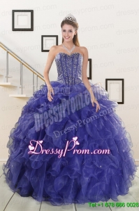 2015 Pretty Sweetheart Purple Quinceanera Dresses with Beading and Ruffles