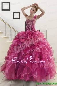 Exclusive Beading One Shoulder Sweet 16 Dresses in Fuchsia