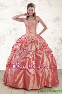 Modern Beading and Appliques Watermelon Red Sweet 16 Dresses