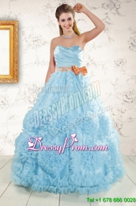 Unique Beading Aqua Blue 2015 Quinceanera Dresses