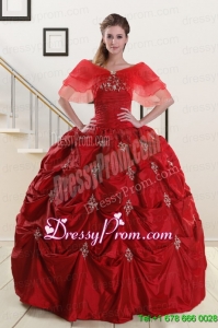 Wine Red Strapless 2015 Quinceanera Dresses with Appliques