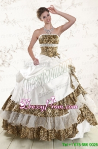 2015 Modern Leopard Quinceanera Dresses with Hand Made Flower