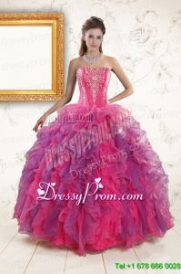 2015 Multi Color Quinceanera Dresses with Appliques and Ruffles