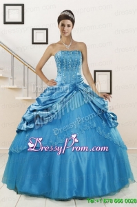 2015 Spring Perfect Strapless Appliques Quinceanera Dresses in Teal