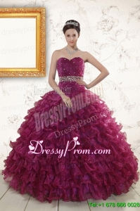 Beading and Ruffles The Most Popular Burgundy Quinceanera Gown