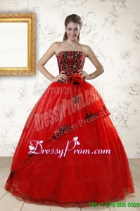 Red Appliques Strapless Quinceanera Dresses for 2015