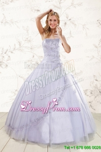 2015 Brand Perfect Strapless Lavender Quinceanera Dresses with Appliques