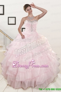 2015 Cute Baby Pink Quinceanera Dresses with Beading and Ruffles