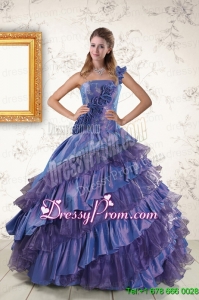2015 Perfect One Shoulder Hand Made Flowers and Ruffles Quinceanera Dresses