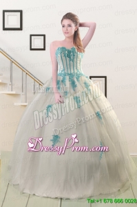 2015 Pretty Appliques Quinceanera Dresses in White