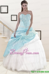 2015 Pretty Blue and White Quinceanera Dresses with Beading and Pick Ups