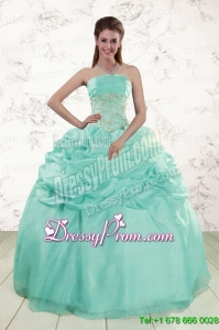 2015 Pretty Puffy Apple Green Sweet 16 Dresses with Beading