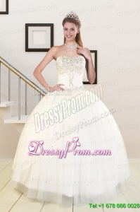 2015 Sweetheart White Pretty Quinceanera Dresses with Beading
