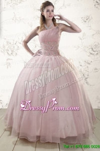 One Shoulder Beading Light Pink Quinceanera Dresses for 2015