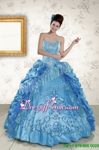 Perfect Sweetheart Embroidery Sweet 16 Dress in Blue