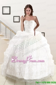 Pretty Appliques White Brush Train Quinceanera Dresses with Appliques and Pick Ups