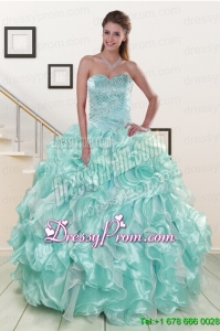 Pretty Beading Sweet 16 Dresses in Apple Green for 2015