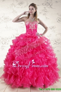 Pretty Hot Pink Sweet 15 Dresses with Appliques and Ruffles