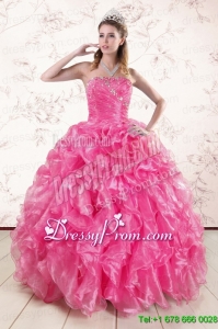 2015 Stylish Hot Pink Quinceanera Dresses with Appliques and Ruffles