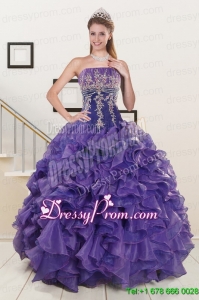 2015 Stylish Purple Sweet 15 Dresses with Embroidery and Ruffles