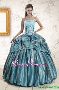 2015 Stylish Strapless Pick Ups Quinceanera Dresses in Teal