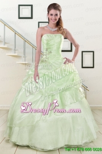 2015 Stylish Strapless Yellow Green Quinceanera Gowns with Beading